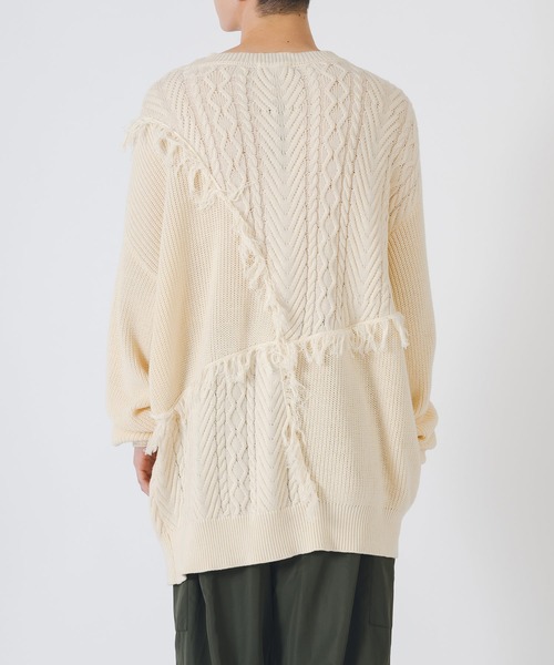 RE730（アールイーセブンサーティー）の「可愛いフリンジニット（ニット/セーター・メンズ・アイボリー/ターコイズブルー/ブラック・LARGE/MEDIUM）」の6枚目の写真