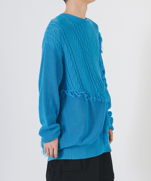 RE730（アールイーセブンサーティー）の「可愛いフリンジニット（ニット/セーター・メンズ・アイボリー/ターコイズブルー/ブラック・LARGE/MEDIUM）」の5枚目の写真