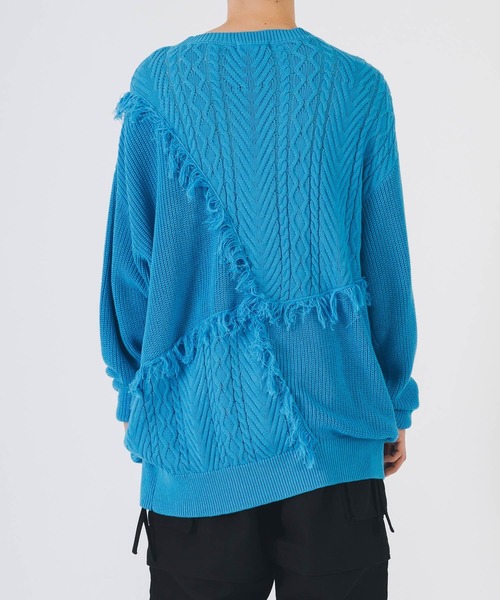 RE730（アールイーセブンサーティー）の「可愛いフリンジニット（ニット/セーター・メンズ・アイボリー/ターコイズブルー/ブラック・LARGE/MEDIUM）」の4枚目の写真