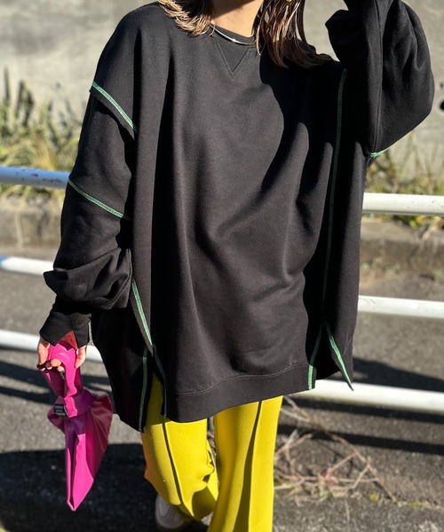 mi via loca(ミヴィアロカ)の「ウラケ リメイクデザイン ビッグシルエット スウェット(スウェット・レディース・ブラック/ピンク/アイボリー/トップグレー・FREE)」の2枚目の写真