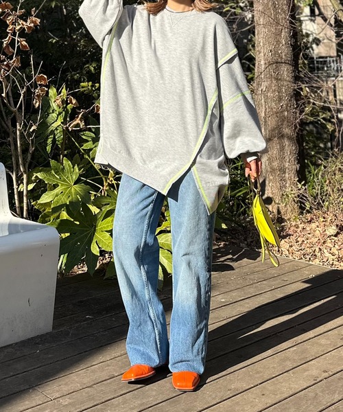 mi via loca(ミヴィアロカ)の「ウラケ リメイクデザイン ビッグシルエット スウェット(スウェット・レディース・ブラック/ピンク/アイボリー/トップグレー・FREE)」の19枚目の写真