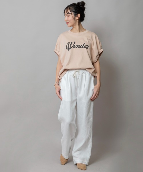 Munich（ミューニック）の「シャーリングロゴトップス（Tシャツ/カットソー・レディース・ブラック/ホワイト/ピンク/ベージュ・FREE）」の5枚目の写真