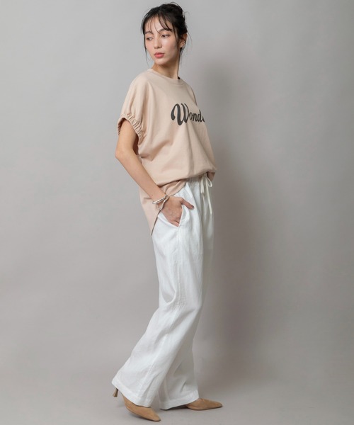 Munich（ミューニック）の「シャーリングロゴトップス（Tシャツ/カットソー・レディース・ブラック/ホワイト/ピンク/ベージュ・FREE）」の6枚目の写真