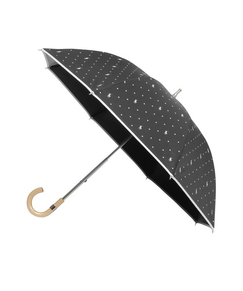 1級遮光生地使用　ドット柄　ブラック　ポロラルフローレン　晴雨兼用日傘 遮光100 晴雨兼用 日傘 軽量 'ドット POLO' ポロ（長傘）｜POLO