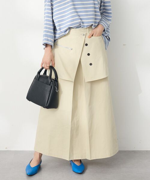 CRAFT STANDARD BOUTIQUE(クラフトスタンダードブティック)の「オーバーラップスカート(スカート・レディース・チャコールグレー/ベージュ・M/L)」の4枚目の写真