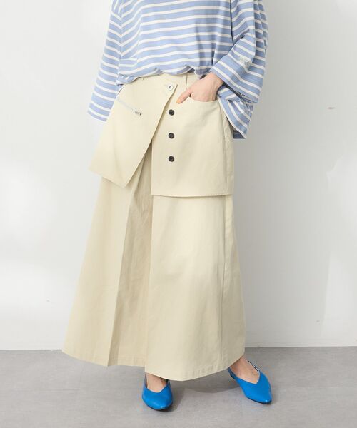 CRAFT STANDARD BOUTIQUE(クラフトスタンダードブティック)の「オーバーラップスカート(スカート・レディース・チャコールグレー/ベージュ・M/L)」の5枚目の写真