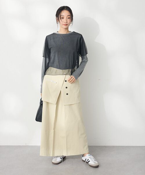 CRAFT STANDARD BOUTIQUE(クラフトスタンダードブティック)の「オーバーラップスカート(スカート・レディース・チャコールグレー/ベージュ・M/L)」の8枚目の写真