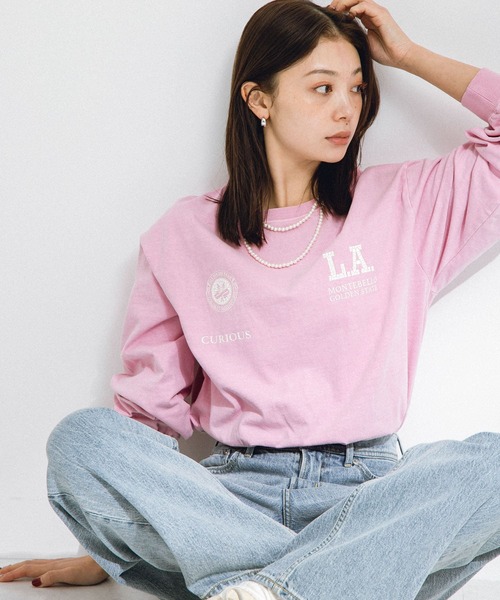 URBAN RESEARCH Sonny Label（アーバンリサーチサニーレーベル）の「カレッジロゴプリントロングTシャツ（Tシャツ/カットソー・レディース・オフホワイト/ピンク/スミクロ・FREE）」の18枚目の写真