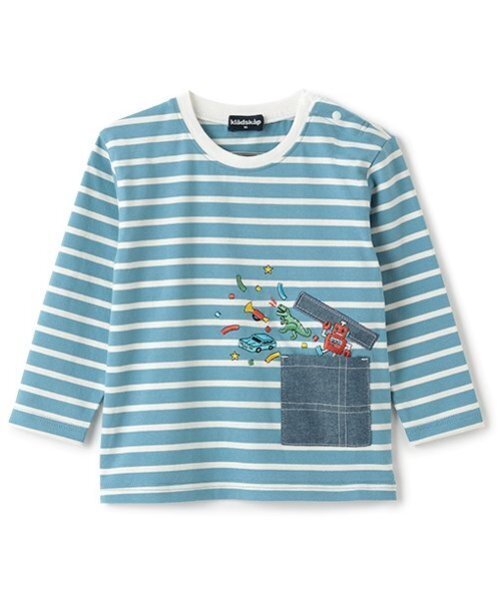 kladskap(クレードスコープ)の「ポケットからロボットボーダー長袖Tシャツ(Tシャツ/カットソー・キッズ・マスタード/ブルー・130cm/120cm/100cm/110cm/90cm/80cm)」の2枚目の写真