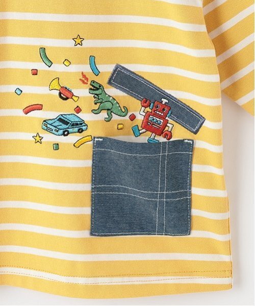 kladskap(クレードスコープ)の「ポケットからロボットボーダー長袖Tシャツ(Tシャツ/カットソー・キッズ・マスタード/ブルー・130cm/120cm/100cm/110cm/90cm/80cm)」の6枚目の写真