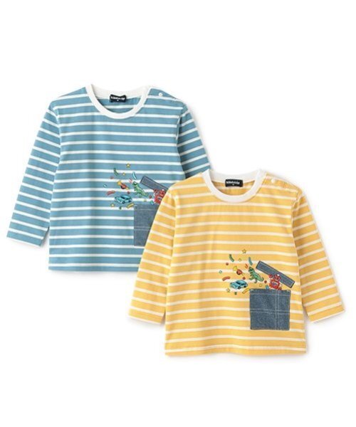 kladskap(クレードスコープ)の「ポケットからロボットボーダー長袖Tシャツ(Tシャツ/カットソー・キッズ・マスタード/ブルー・130cm/120cm/100cm/110cm/90cm/80cm)」の5枚目の写真