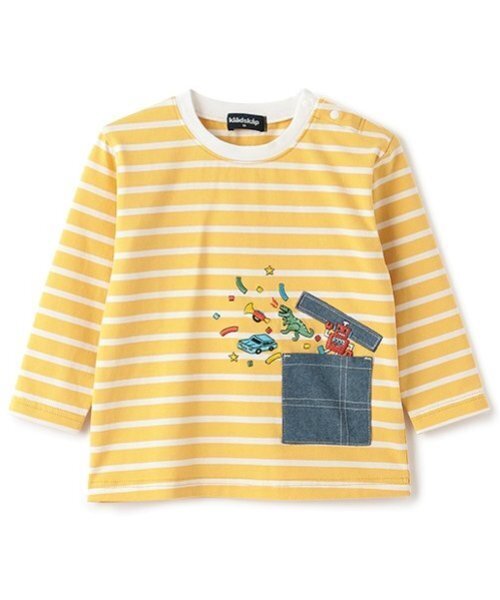 kladskap(クレードスコープ)の「ポケットからロボットボーダー長袖Tシャツ(Tシャツ/カットソー・キッズ・マスタード/ブルー・130cm/120cm/100cm/110cm/90cm/80cm)」の11枚目の写真
