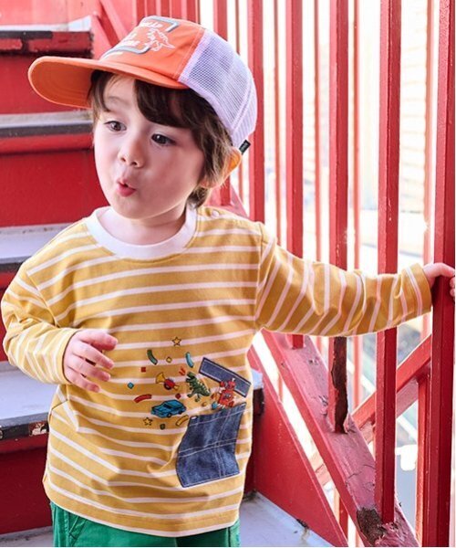 kladskap(クレードスコープ)の「ポケットからロボットボーダー長袖Tシャツ(Tシャツ/カットソー・キッズ・マスタード/ブルー・130cm/120cm/100cm/110cm/90cm/80cm)」の14枚目の写真