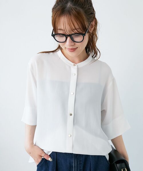 le.coeur blanc（ルクールブラン）の「★NO.1ヒット大人気ブラウス★2WAYジョーゼットブラウス（シャツ/ブラウス・レディース・オフホワイト/サックスブルー/ダークグレー/ネイビー/ブラック・38）」の2枚目の写真