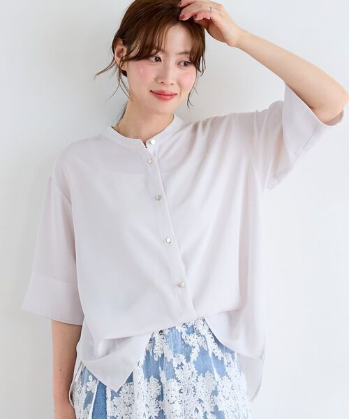 le.coeur blanc(ルクールブラン)の「2WAYジョーゼットブラウス(シャツ/ブラウス・レディース・オフホワイト/サックスブルー/ダークグレー/ネイビー/ブラック/カーキオリーブ/ピンク/ライトグレー・38)」の4枚目の写真