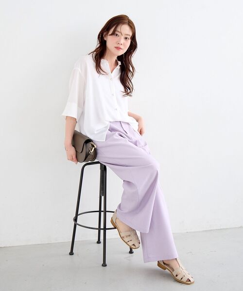 le.coeur blanc(ルクールブラン)の「2WAYジョーゼットブラウス(シャツ/ブラウス・レディース・オフホワイト/サックスブルー/ダークグレー/ネイビー/ブラック/カーキオリーブ/ピンク/ライトグレー・38)」の10枚目の写真