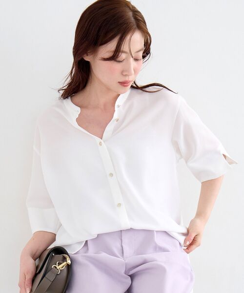 le.coeur blanc(ルクールブラン)の「<累計8000枚販売突破!>【二の腕カバー】2WAYジョーゼットブラウス(シャツ/ブラウス・レディース・オフホワイト/サックスブルー/ダークグレー/ネイビー/ブラック/カーキオリーブ/ピンク/ライトグレー/アイボリー・38)」の19枚目の写真
