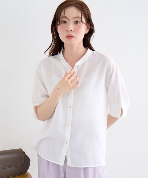 le.coeur blanc(ルクールブラン)の「<累計8000枚販売突破!>【二の腕カバー】2WAYジョーゼットブラウス(シャツ/ブラウス・レディース・オフホワイト/サックスブルー/ダークグレー/ネイビー/ブラック/カーキオリーブ/ピンク/ライトグレー/アイボリー・38)」の20枚目の写真