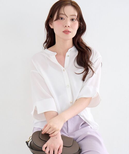 le.coeur blanc(ルクールブラン)の「<累計8000枚販売突破!>【二の腕カバー】2WAYジョーゼットブラウス(シャツ/ブラウス・レディース・オフホワイト/サックスブルー/ダークグレー/ネイビー/ブラック/カーキオリーブ/ピンク/ライトグレー/アイボリー・38)」の21枚目の写真