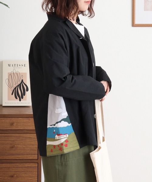 Emago(イマゴ)の「EMAGO 街並みパッチワーク刺繍ジャケット(テーラードジャケット・レディース・ベージュ/ブラック/カーキ・FREE)」の21枚目の写真