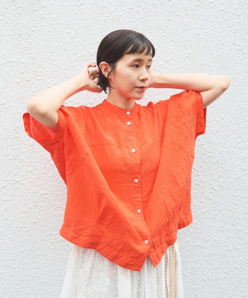 yuni - 【 yuni 】　ユニ　オレンジ　リネン混　コットン　ブラウス　シャツ　トップス △近江晒 ブラウス（シャツ/ブラウス）｜yuni（ユニ ）の