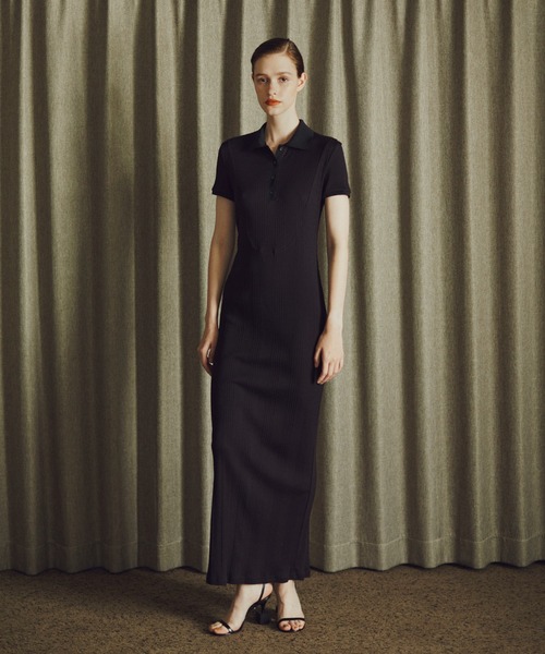 iRENE(アイレネ)の「コットンテレコポロドレス / Cotton Teleco Polo Dress(ワンピース・レディース・ネイビー/グレー・36)」の2枚目の写真
