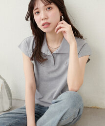 natural couture | 刺繍入りフレンチスリーブポロシャツ(Tシャツ/カットソー)