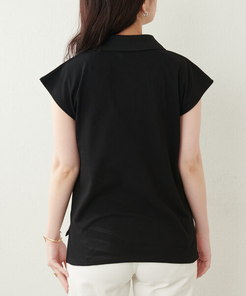 natural couture(ナチュラルクチュール)の「刺繍入りフレンチスリーブポロシャツ(Tシャツ/カットソー・レディース・ピンク/ベージュ/オフホワイト/グレー/ブラック・FREE)」の21枚目の写真