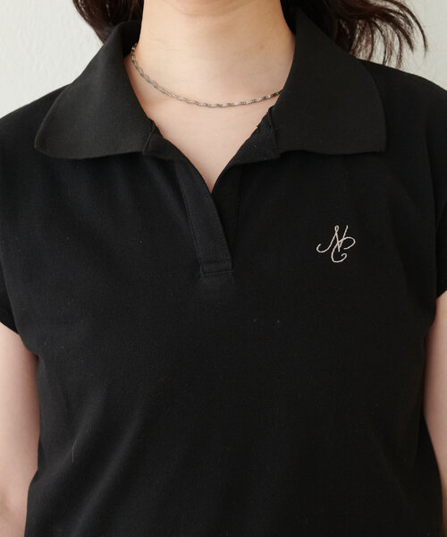 natural couture(ナチュラルクチュール)の「刺繍入りフレンチスリーブポロシャツ(Tシャツ/カットソー・レディース・ピンク/ベージュ/オフホワイト/グレー/ブラック・FREE)」の20枚目の写真