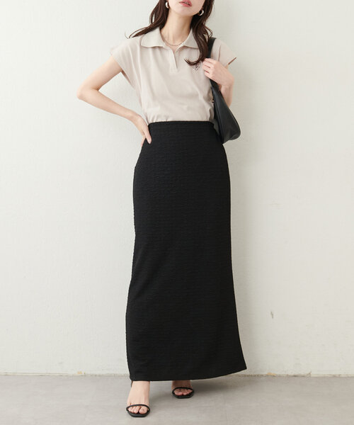 natural couture(ナチュラルクチュール)の「刺繍入りフレンチスリーブポロシャツ(Tシャツ/カットソー・レディース・ピンク/ベージュ/オフホワイト/グレー/ブラック・FREE)」の12枚目の写真