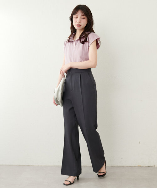 natural couture(ナチュラルクチュール)の「刺繍入りフレンチスリーブポロシャツ(Tシャツ/カットソー・レディース・ピンク/ベージュ/オフホワイト/グレー/ブラック・FREE)」の7枚目の写真