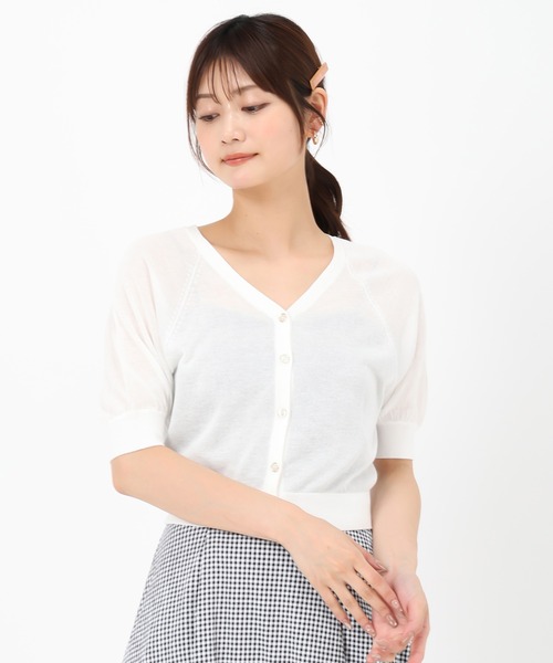 MISCH MASCH(ミッシュマッシュ)の「シアーカラーパフ袖カーディガン(カーディガン/ボレロ・レディース・ホワイト/ブラック/レッド/ブルー・フリ-)」の14枚目の写真