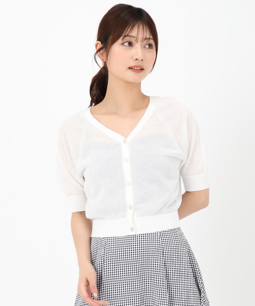 MISCH MASCH(ミッシュマッシュ)の「シアーカラーパフ袖カーディガン(カーディガン/ボレロ・レディース・ホワイト/ブラック/レッド/ブルー・フリ-)」の15枚目の写真
