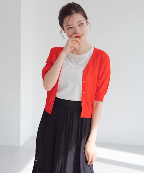 MISCH MASCH(ミッシュマッシュ)の「シアーカラーパフ袖カーディガン(カーディガン/ボレロ・レディース・ホワイト/ブラック/レッド/ブルー・フリ-)」の6枚目の写真