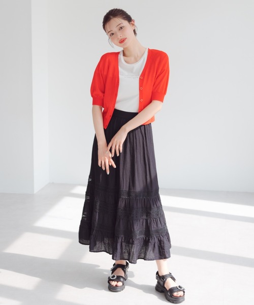 MISCH MASCH(ミッシュマッシュ)の「シアーカラーパフ袖カーディガン(カーディガン/ボレロ・レディース・ホワイト/ブラック/レッド/ブルー・フリ-)」の7枚目の写真