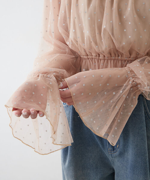 me couture スパンコールチュールブラウス　ピンク me couture スパンコールチュールブラウス ピンク