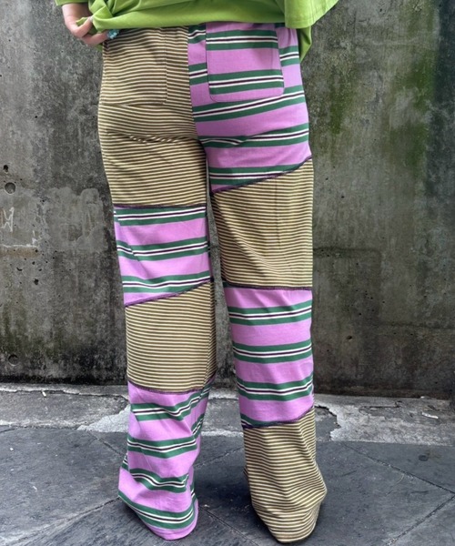 Candy stripper クマ刺繍付き紫系チェックパンツ Candy stripper クマ刺繍付き紫系チェックパンツ