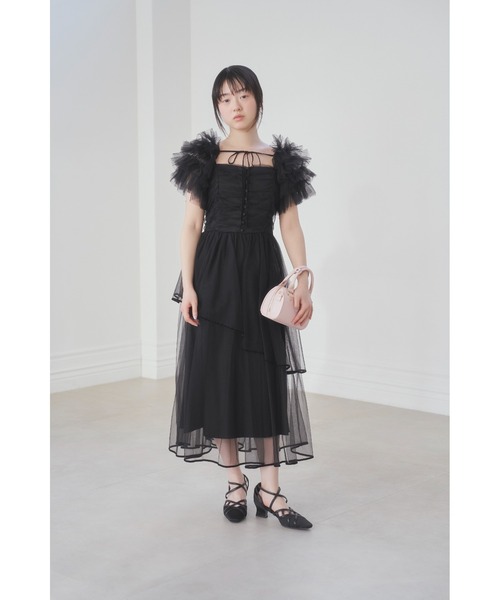 FURFUR(ファーファー)の「チュールボレロセットキャミドレス(ワンピース・レディース・ブラック/ブルー/ピンクベージュ・FREE)」の4枚目の写真