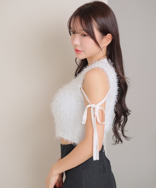 LIPSERVICE(リップサービス)の「ドロップリボンサマーシャギーノースリニット(ニット/セーター・レディース・ブラック/パープル/ホワイト/ピンク・FREE)」の10枚目の写真