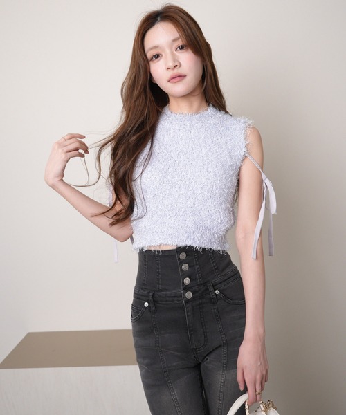 ドロップリボンサマーシャギーノースリニット（ニット/セーター