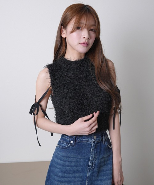 LIPSERVICE(リップサービス)の「ドロップリボンサマーシャギーノースリニット(ニット/セーター・レディース・ブラック/パープル/ホワイト/ピンク・FREE)」の16枚目の写真