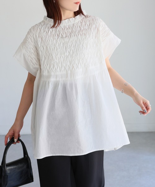 Riberry（リベリー）の「インド綿スモッキング刺繍フレアブラウス（シャツ/ブラウス・レディース・ブラック/オフホワイト・MEDIUM）」の9枚目の写真