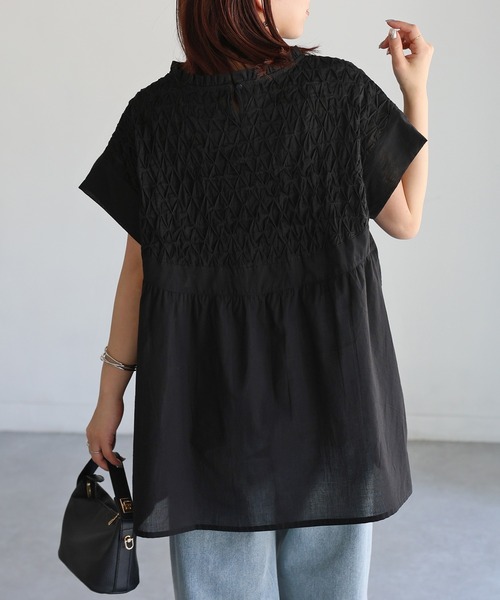 Riberry（リベリー）の「インド綿スモッキング刺繍フレアブラウス（シャツ/ブラウス・レディース・ブラック/オフホワイト・MEDIUM）」の20枚目の写真