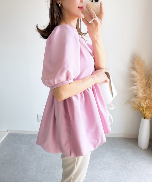 muguet ペプラムブラウス　ピンク 完売 muguet ミュゲ ripple sheer peplum blouse - メルカリ