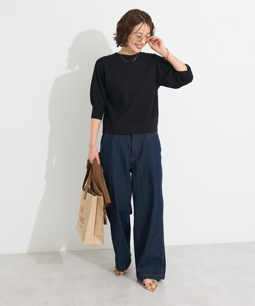 CRAFT STANDARD BOUTIQUE（クラフトスタンダードブティック）の「洗える/UVカット/毛玉軽減 ファンクショナルニット半袖ラグランプルオーバー◆（ニット/セーター・レディース・ブラック/オフホワイト/グレー/グリーン・FREE）」の8枚目の写真