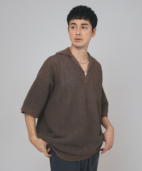 EDIFICE LA BOUCLE(エディフィスラブークル)の「LA BOUCLE (ラブークル) GIMA Chevrons ニットシャツ(ニット/セーター・メンズ・ブラック/ブラウン・2/3)」の2枚目の写真