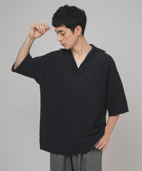 EDIFICE LA BOUCLE(エディフィスラブークル)の「LA BOUCLE (ラブークル) GIMA Chevrons ニットシャツ(ニット/セーター・メンズ・ブラック/ブラウン・2/3)」の7枚目の写真