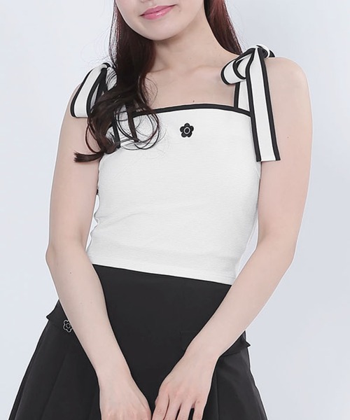 MARY QUANT(マリークワント)の「バイカラーリボン ビスチェ(キャミソール・レディース・ホワイト/グリーン/ブラック・M)」の2枚目の写真