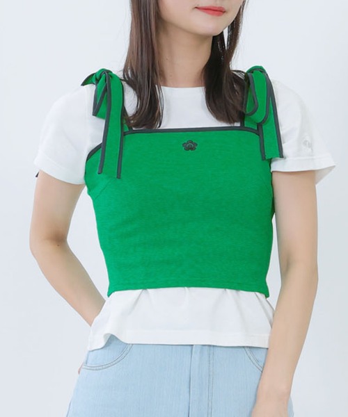 MARY QUANT(マリークワント)の「バイカラーリボン ビスチェ(キャミソール・レディース・ホワイト/グリーン/ブラック・M)」の3枚目の写真