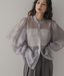 rectangle（レクタングル）の「バンドカラーボリューム袖シアーシャツ【体系カバー】【冷房対策】【紫外線対策】（シャツ/ブラウス）」